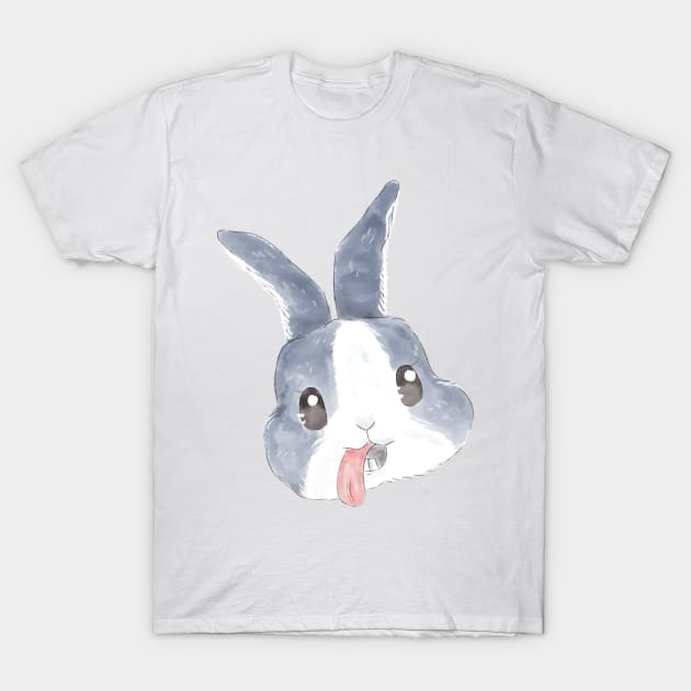 Bunny Tongue Blue Rabbit Head T-Shirt by GambarGrace
